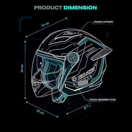 Aishini Vintage Dashing ISI Certified Open Face JET Helmet for Men and Women with Inner Sun Shield ( Dual Visor Mechanism ) Comfortable Breathable Lining [ Free Size ] Quick Release Buckle - GIFT Box