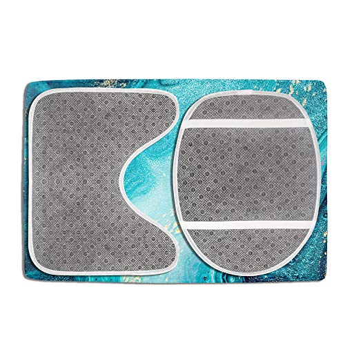 Marble Bathroom Rug Set 3 Piece Luxury Ocean Art Agate Blue Paint Gold