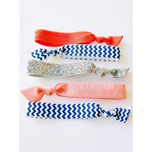 Delicate 5 Hair Ties Chevron Sparkle Elastic Ribbon Hair Ties By