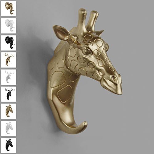 TraPal Giraffe Head Single Decorative Coat Hook Wall Mounted Rustic Coat Rack Easy to Install Resin Animal Shape Clothes/Garment/Jacket Hanger (Giraffe-Gold)