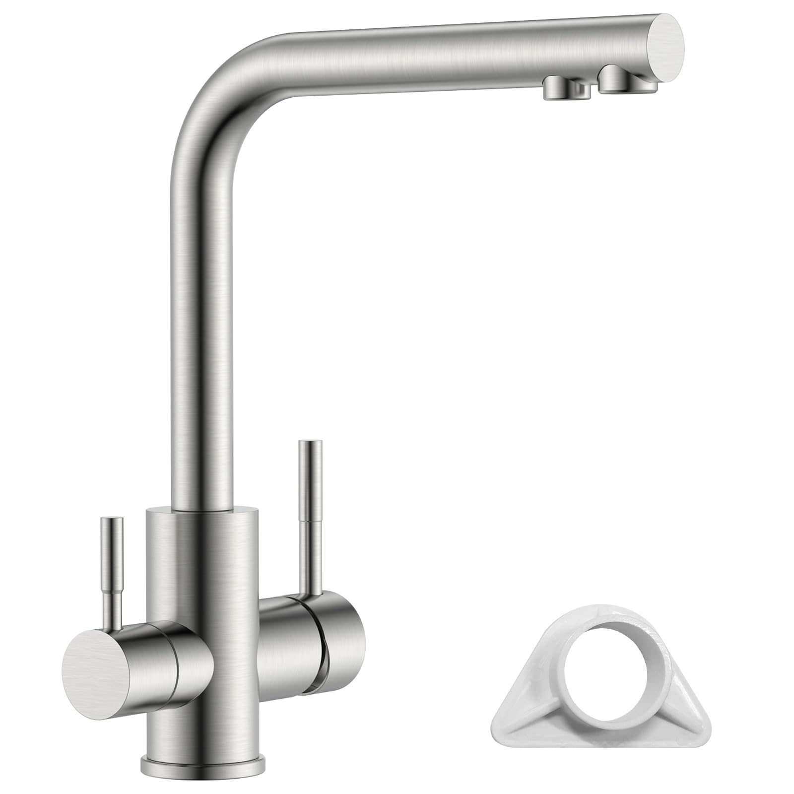 APPASO 3 Way Kitchen Mixer Tap with Drinking Filtered Water Outlet, 360°Swivel Stainless Steel 304 High Arc Filter Tap with Dual Levers, Brushed
