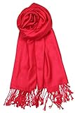 Achillea Large Soft Silky Pashmina Shawl Wrap Scarf in Solid Colors (Red)