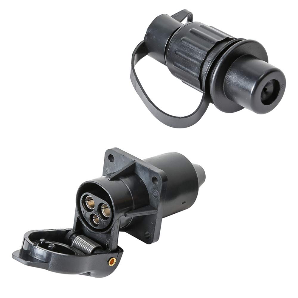 TAEUYYM 3 Pin Trailer Plug and Socket, 12V Waterproof Tractor Plug Socket, Suitable for Caravan Truck Boat RV Tractor Trailer (4 Mount Points)