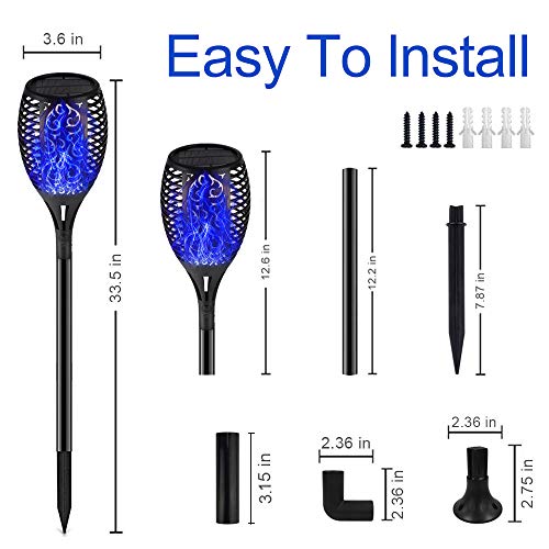 Solar Lights,Waterproof Flickering Flames Torches Lights Outdoor Solar Light Landscape Decoration Lighting Dusk to Dawn Auto On/Off Security Torch Light 4 Packs (4 Pack, Blue) - Thumbnail 4