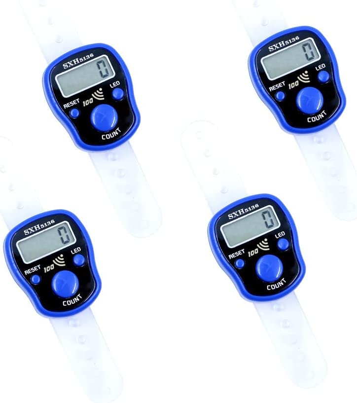 Fasizi 4Pcs Mini Stitch Marker Row Finger Counter LCD Display Electronic Digital Counter