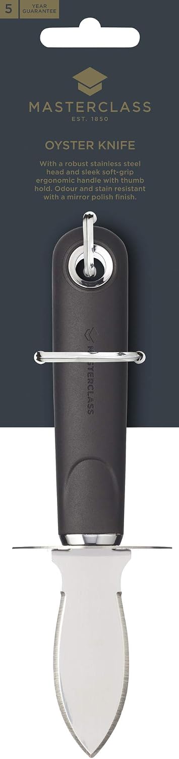 MasterClass Oyster Knife with Soft Grip Handle, Stainless Steel, 18 cm, Black - Image 3