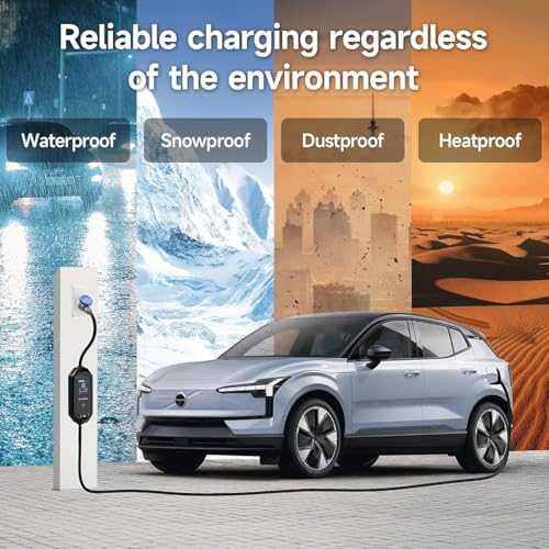 Type 2 Electric Car Charging Cable, 7.2 kW/6-32A/10M Mobile Wallbox with App, Portable Schuko Charging Cable, 1-15H Timer Function and IP65 for EV PHEV IEC 62196-2