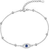 Rnivida 925 Sterling Silver Evil Eye Cross Chain Bracelet for Women,Adjustable