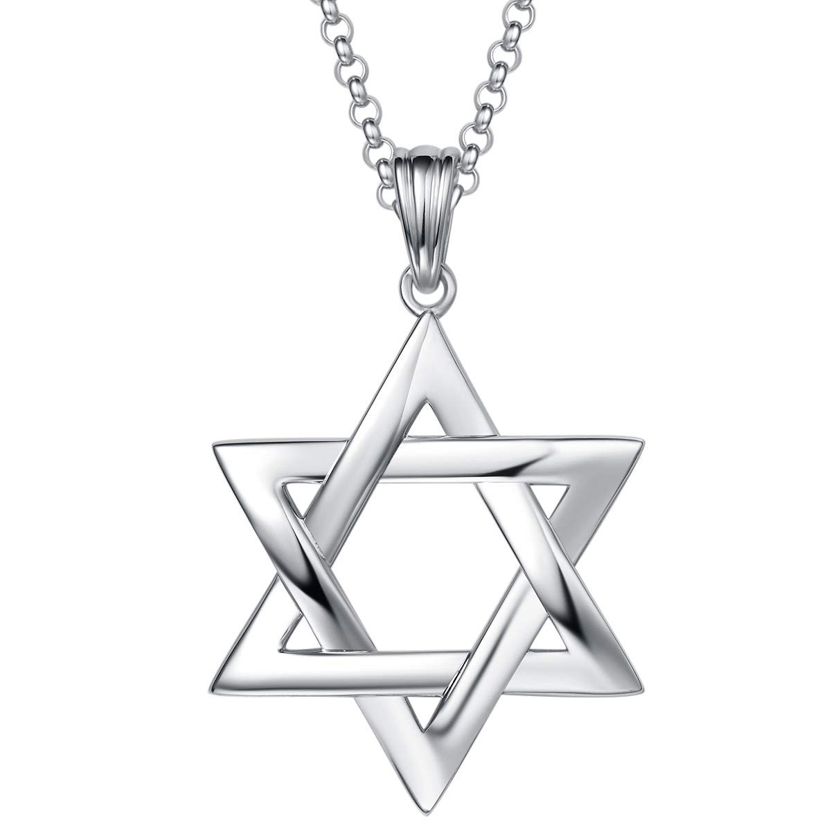 FANCIME White Gold Plated 925 Solid Sterling Silver High Polished Mens Star of David Pendant Necklace Fine Jewellery for Mens Boys - Chain Length: 24 Inch