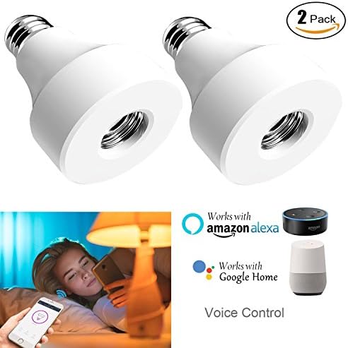 Wi-Fi Smart Light Bulb Socket, E26 Bulb Adapter Base Converter Wireless Lamp Holder Works with Alexa and Google Assistant, App Control from Anywhere