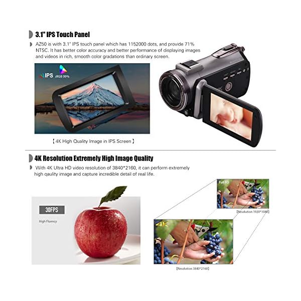 Walmeck- Tragbarer Realer 4K UHD 30FPS WiFi Digitaler Videokamera-Camcorder 3,1 Zoll IPS-Touchscreen 64-Fach Digitalzoom… – Bild 4