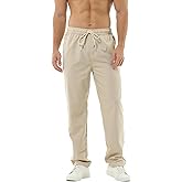 Hoerev Men Casual Beach Trousers Linen Summer Pants