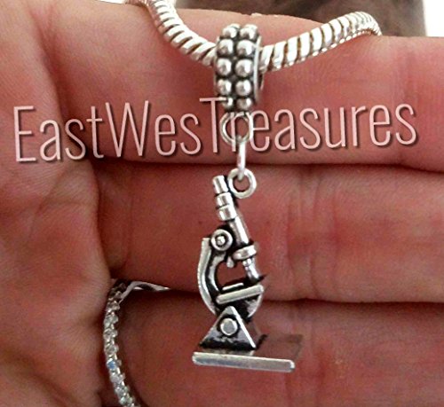EWT Microscope, Lab, Laboratory, biology, Science, Scientific Charm Pendant for Designer charm bracelets and any chain necklace