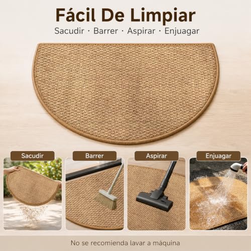 Rantuia Tapete para Entrada De Casa Semicircular 80 x 50 cm, Tapete Entrada Antideslizante, Superficie Tejida De Bucle, Atrapa Polvo y Suciedad, para Puerta, Pasillo y Sala, Color Camel