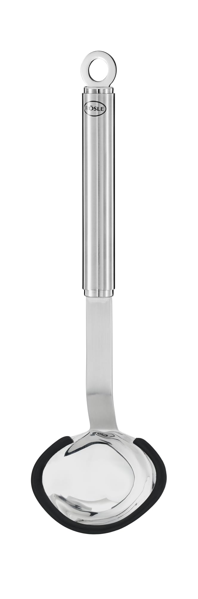 Rösle Silicone Sauce Spoon, Ladle with Silicone Rim and Round Handle, 18/10 Stainless Steel, Dishwasher Safe, 27 x 8.5 x 5 cm, Silver/Black
