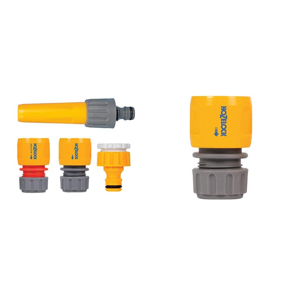 Hozelock Watering Starter Set: 3-Port Aluminium Quick Connect Valve with Hose Thread & Quick Connect Fittings for 12.5mm & 15mm Hose, Silver