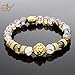 ERAWAN Men's Natural Black Lava Stone Bead Gold Lion Buddha Beaded Charm Bracelet 8mm EW sakcharn