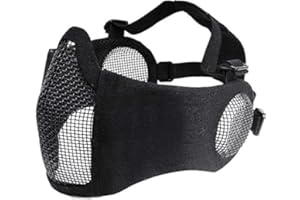 Topbuti Airsoft Mask Black Foldable Tactical Airsoft Mesh Mask with Ear Protection Half Face Lower Mask for Youth Adults Men Women