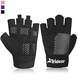 Women's Ultralight Weight Lifting Gloves, Trideer Gym Glove For Powerlifting, Cross Training, Bodybuilding, Breathable Lycra & Anti-slip Gel Pad (Black, M (Fits 6.69-7.08 Inches))