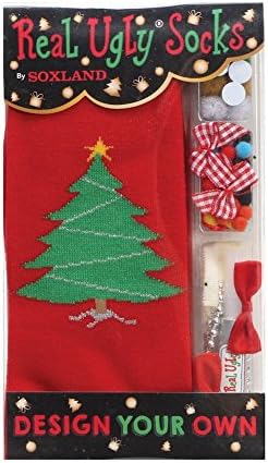 Womens/Girls Christmas Design &amp; Decorate Real Ugly Socks (Red Christmas Tree)