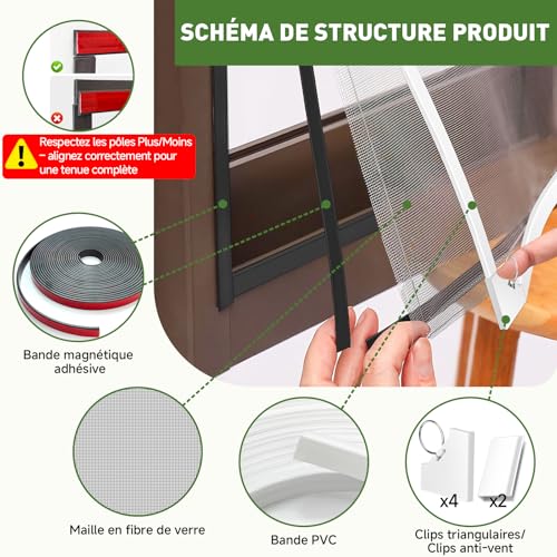 MLEJU Magnetic Window Mosquito Net, Mosquito Net up to 120 x 130 cm, Adjustable Size with Detachable Frame, Fiberglass Mosquito Net Simple Assembly, No Drilling or Screwing