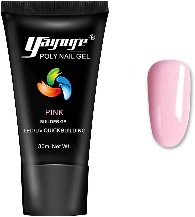 Yayoge Poly Gel Nail Extension Gel - 30ML Pink Builder Nail Gel for Nail Extension Poly Nail Gel Builder Enhancement Salon Nail Easy DIY at Home False Poly Nail Extension Gel nail art starter