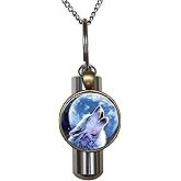 Howling Wolf Moon Urn Necklace Jewelry - Howling Wolf Moon Cremation Necklace Jewelry - Ashes Necklace Jewelry - Memorial Jewelry,Cremation Souvenir,Memorial Urn,Funeral Locket