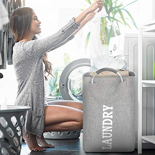 Laundry Basket, Laundry Hamper Bag with Handles, Collapsible Clothes Hamper Basket Foldable for Washing Large Storage, Space-Saving Soft Grip, Stand on own, Gray - Thumbnail 4