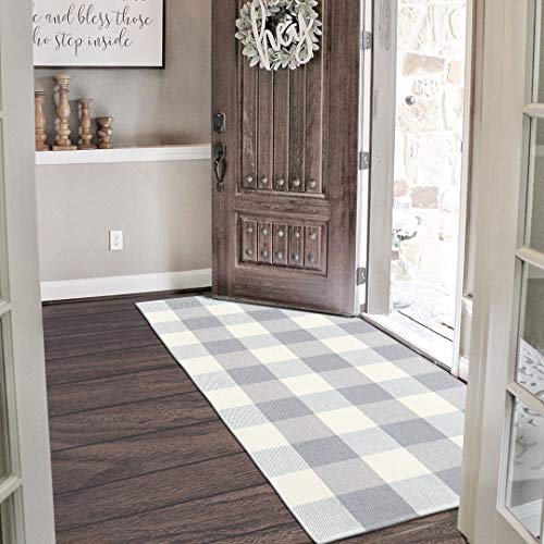 Ailsan Cotton Buffalo Plaid Rug Runner Doormat 2' x 4.3' Farmhouse Gray