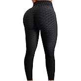FITTOO Womens High Waist Textured Workout Leggings Booty Scrunch Yoga Pants Slimming Ruched Tights