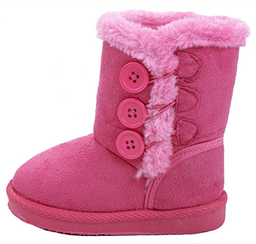 Baby Girl Toddler Pink Slouch Buttons Faux Fur Lined Soft Sole Infant Boots-6