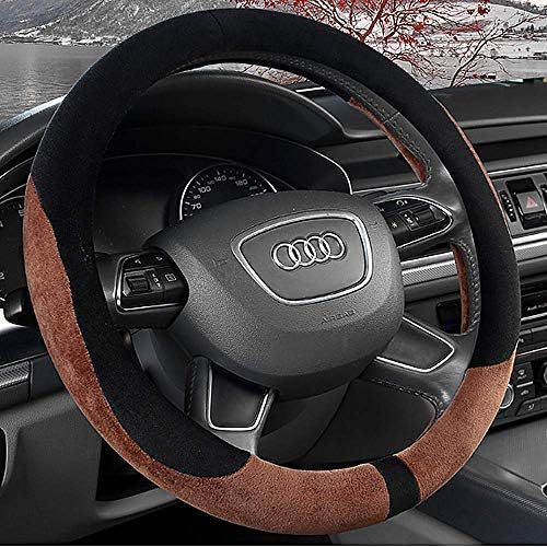 Labbyway Plush Universal Car Steering Wheel Cover, Universal 14 1/2 Inch to 15 Inch Fit, Breathable,Anti-Slip(Brown)