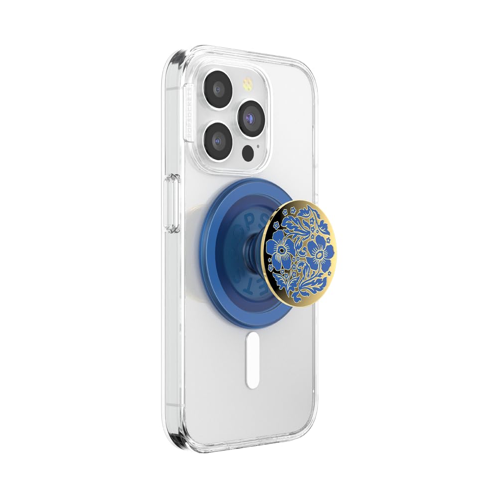 PopSockets Phone Grip for MagSafe with Kickstand, Magnetic Stand, Swappable Top, Secure Hold for iPhone MagSafe Cases, Phone & Tablet Grip - Enamel Lace Blue Vermeer Image