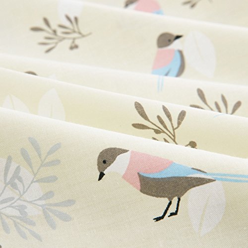 Birds Duvet Cover Set, 100% Cotton Bedding, Bird Pattern Printed on Ivory Cream Light Yellow, with Zipper Closure (3pcs, Queen Size) - Thumbnail 3