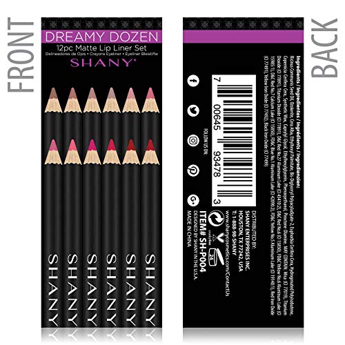 SHANY Dreamy Dozen Matte Lip Liner Set - Long-Lasting Professional Velvet Lipstick Pencils in Varying Shades - Pack of 12