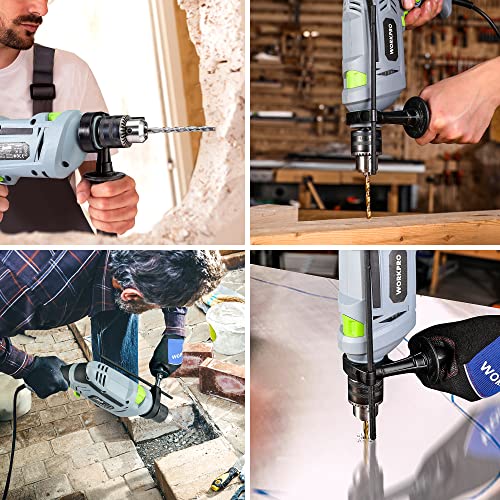 WORKPRO 850W Hammer Drill, Electric Drill with Cable, Impact Drill with 360° Rotating Handle, 3000 RPM, Variable Speed Button