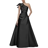 SoDigne One Shoulder Satin Prom Dresses with Bow Pleated Mother of The Bride Dress A Line Long Formal Evening Gowns