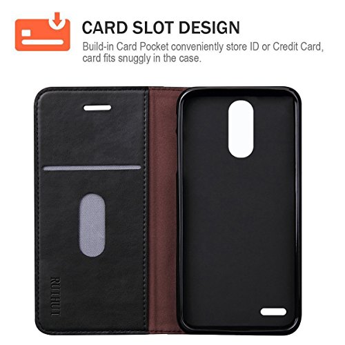 LG K10 2018 Case, LG K30 Case,LG K10 Alpha Sturdy Case,RUIHUI Luxury Leather Wallet Folding Flip Protective Shock Resistant Case Cover with Card Slots,Kickstand and Magnetic Closure (Black)