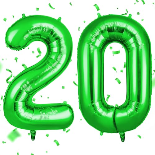 OFFCUP Green Birthday Balloons, 101 cm, Number 20 Balloons, Foil Balloons Numbers, Giant Balloons Numbers, Birthday Party Decorations, Inflatables Balloon for Anniversary