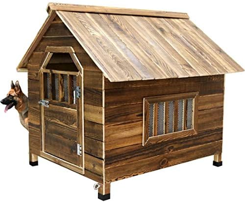 Outdoor Dog Kennel Outdoor Dog House For Large Dogs Solid Wood Ventilation Keep Warm Carbonization Not Rot Rainproof Stable Durable Comfortable Pet Villa Large Dog Kennel Extra Large Dog House ,C
