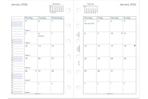 Filofax Calendar Diary Refill, Pocket Size, Month-to-View, White Paper, English, 2026 (C68210-26)