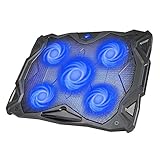 Havit 5 Fans Laptop Cooling Pad for 14-17 Inch Laptop, Cooler Pad with LED Light, Dual USB 2.0 Ports, Adjustable Mount Stand (Blue)