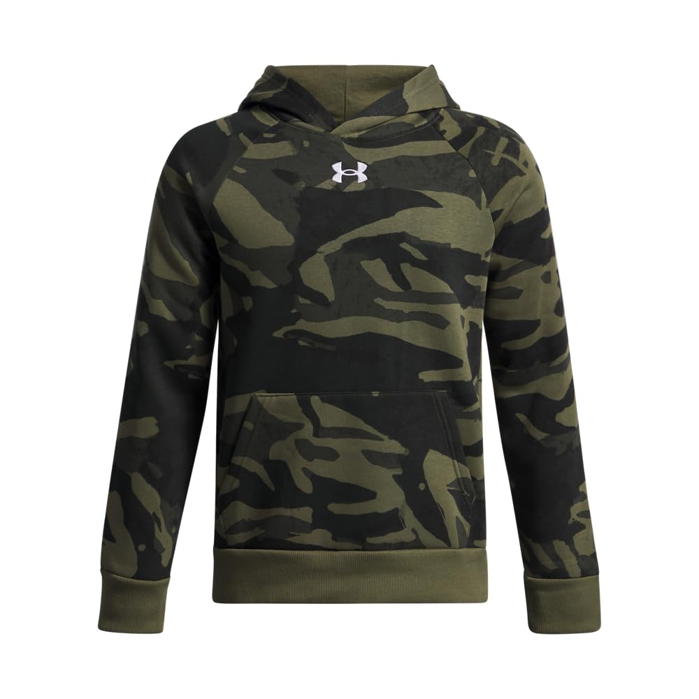 Under Armour Boys' Rival Fleece Printed Hoodie, (390) Marine OD Green / / White, Medium Image Under Armour Boys' Rival Fleece Printed Hoodie, (390) Marine OD Green / / White, Medium Image