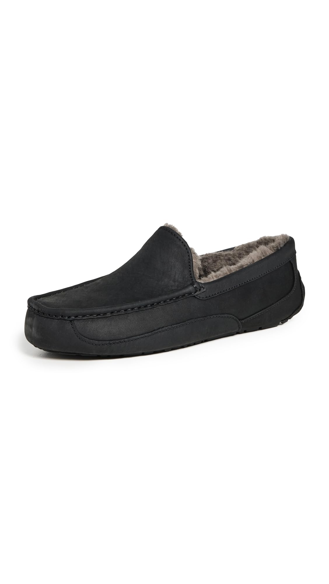 UGG Men's Ascot Slipper, Black Matte Leather, 7 W Image
