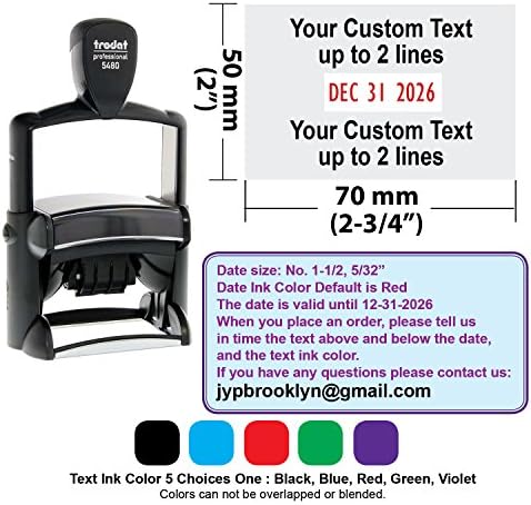 Trodat 5480 # Professional Date Stamp with 4 Lines Customization Text, Ink Color Date (Red), Text (Black)