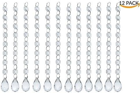 12 PCS Acrylic Crystal Chandelier - Clear Waterdrop Pendant - Beads Garland Hanging Beaded Curtains - Wedding,Home,Table Party Decoration - 14 mm Octagonal Beads (Waterdrop)