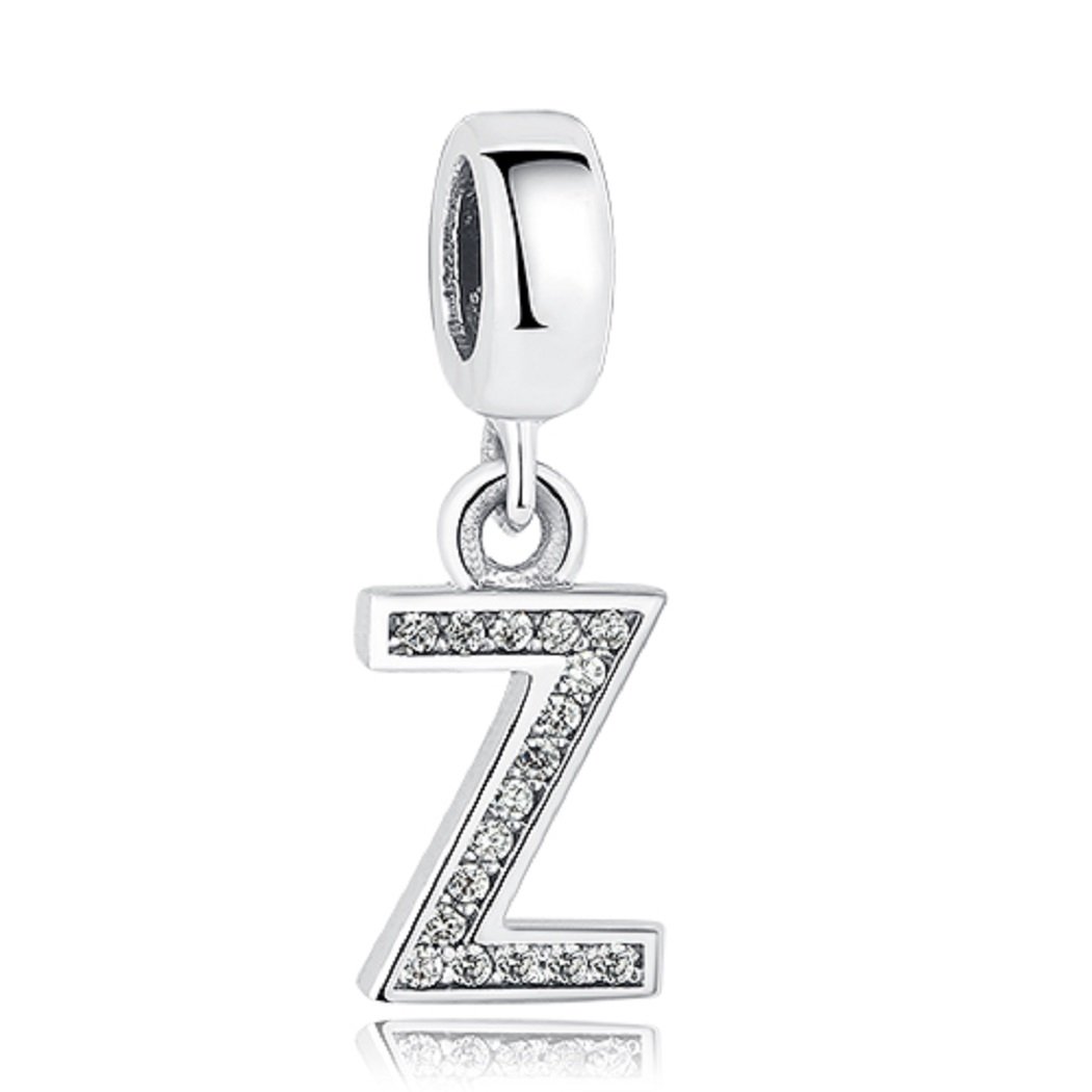 FeatherWish Sterling Silver 925 Letter A-Z Charms With Cubic Zirconia Compatible With Pandora Bracelet (Letter Z)