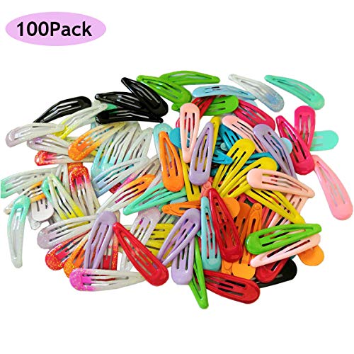 100PCS Snap Clips 2 Inch No Slip Metal Hair Clips Barrettes Hairpins for Girls Toddlers Kids Teens (40pcs Glitter Snap Clips+60pcs Solid Color Snap Clips) - Thumbnail 5