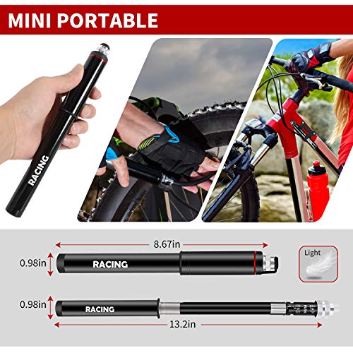 racing Mini Bike Pump with Gauge-Fits Presta and Schrader-Accurate High Pressure 150 PSI-Portable Bicycle Tire Pump for Road Mountain Bikes-Durable& Lightweight，Compact Hand Pump - Thumbnail 6