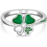 Talonior Shamrock Ring St Patricks Day Four Leaf Clover Rings for Women Sterling Silver Irish Lucky Green Clover Shamrock Jewelry Gifts